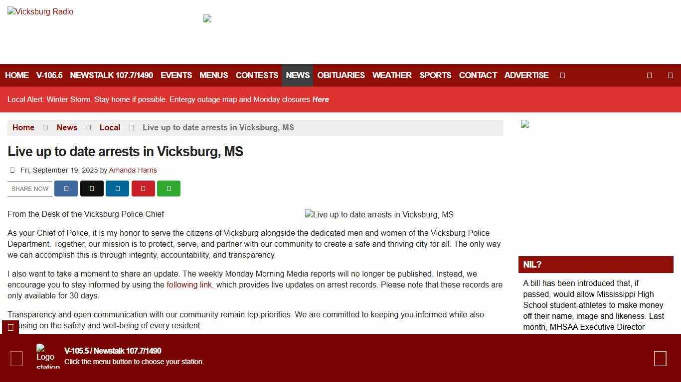 Live up to date arrests in Vicksburg, MS - Vicksburg Radio